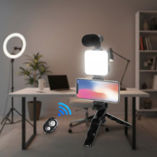 Набор для блогера 4 в 1 AY-49 штатив микрофон LED-подсветка держатель телефона Bluetooth пульт