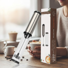 Электрический венчик взбиватель для молока и кофе черный