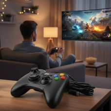 Проводной USB Джойстик для ПК USB-360 Black под видом 360 вибро Черный