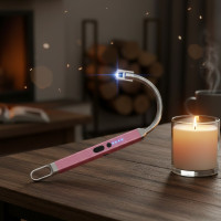 Импульсная USB зажигалка для свечей, кухни и плиты с гибкой трубкой и защитой, розовая