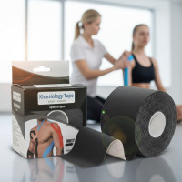 Спортивный кинезио тейп EasyFit Kinesio эластичный пластырь для мышц и связок черный