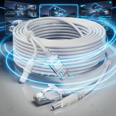 Готовый комбинированный кабель RJ45 + DC, 20 м, медный, для видеонаблюдения