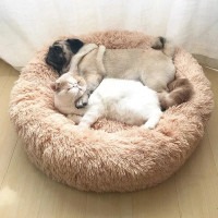 Лежак для тварин Мономах 60 см круглий антистрес лежанка donut молочний