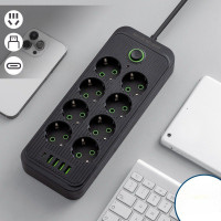 Сетевой удлинитель фильтр на 8 розеток 5 USB разветвитель с выключателем кабель 2 м