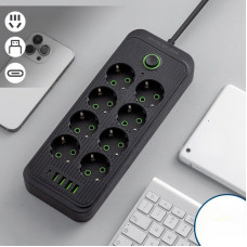 Сетевой удлинитель фильтр на 8 розеток 5 USB разветвитель с выключателем кабель 2 м