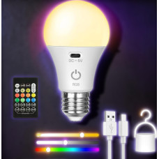 Лампа аккумуляторная E27 A65 LED RGB с пультом беспроводная лампочка с USB