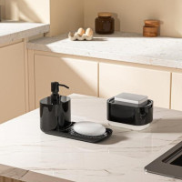 Диспенсер для мийного засобу Dish Soap Dispenser кухонний із підставкою для губки чорний
