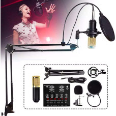 Микрофон студийный конденсаторный Music M-800 с поп фильтром стойкой и ветрозащитой черный золотой