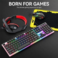 Игровой набор T-Wolf TF240 4 в 1 клавиатура мышь наушники коврик с LED подсветкой