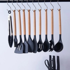 Набор кухонных принадлежностей 19 предметов Kitchen Set с бамбуковыми ручками и силиконовыми насадками
