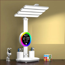 Настольная лампа KRX-104 RGB аккумуляторная с вентилятором 4 плафона и часами
