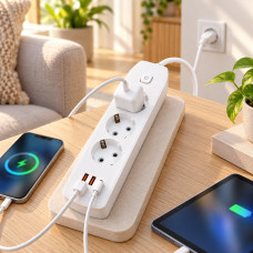Мережевий фільтр AND 16 20 подовжувач на 3 розетки 220 В 2 USB та USB Type C із заземленням