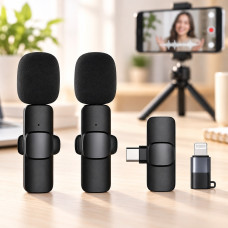 Бездротові петличні мікрофони K9+ Wireless Lavalier з адаптерами Lightning і Type-C, 2 шт., чорні